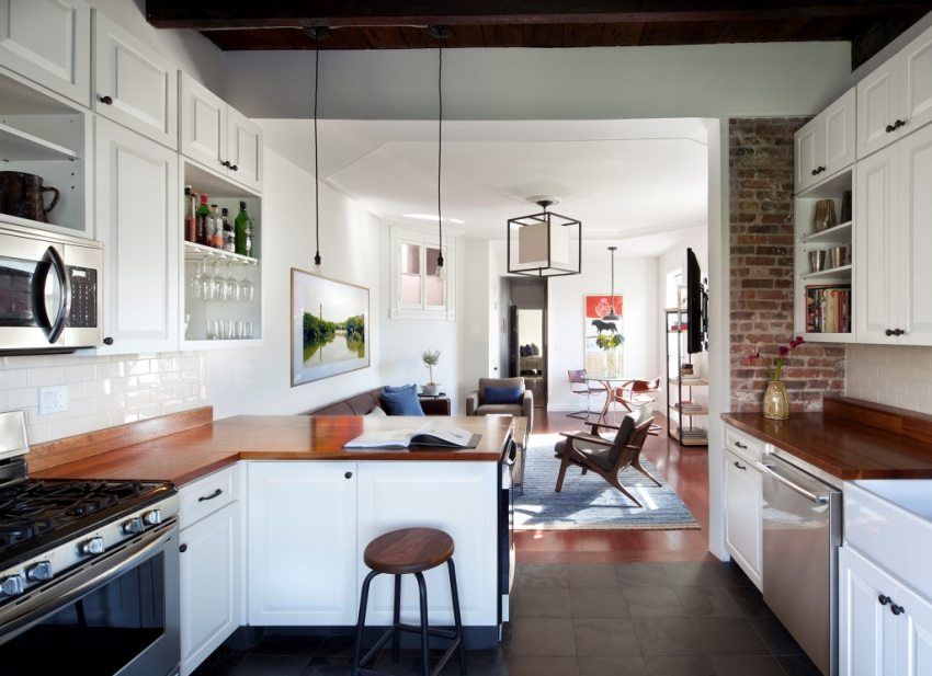 Ruang tamu dengan dapur: gambar-gambar dalaman yang terbaik