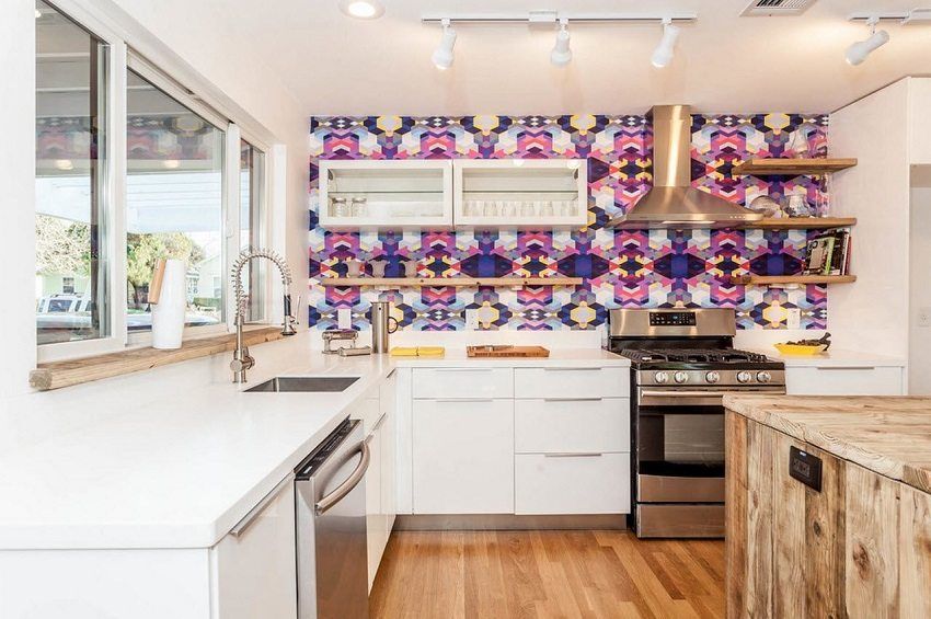 Kertas dinding yang boleh dibasuh untuk dapur: katalog idea foto untuk mewujudkan dalaman