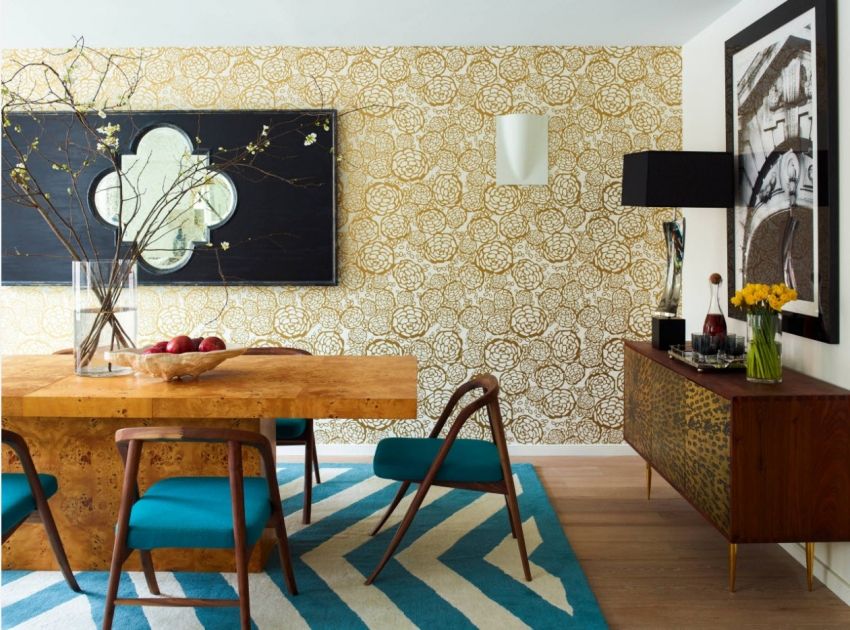 Wallpaper untuk ruang tamu: foto-foto dalaman dengan reka bentuk yang menarik