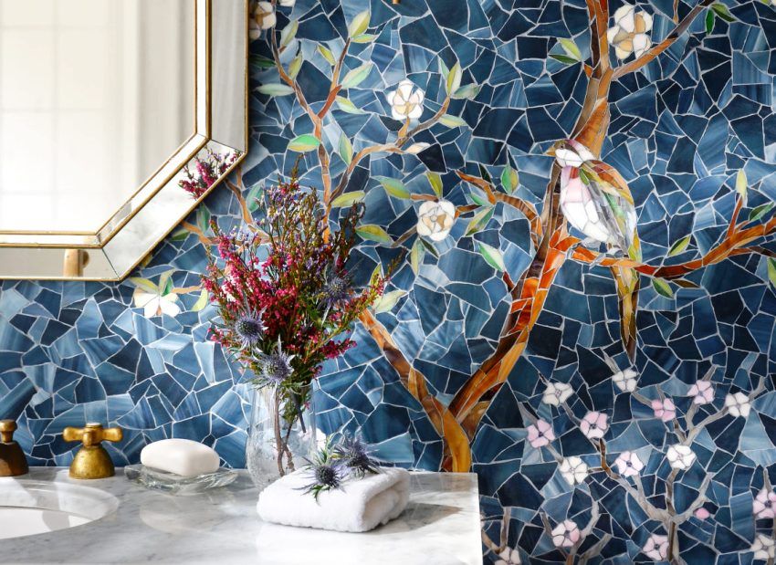 Jubin Mosaic untuk bilik mandi: jenis, pilihan reka bentuk dan gaya