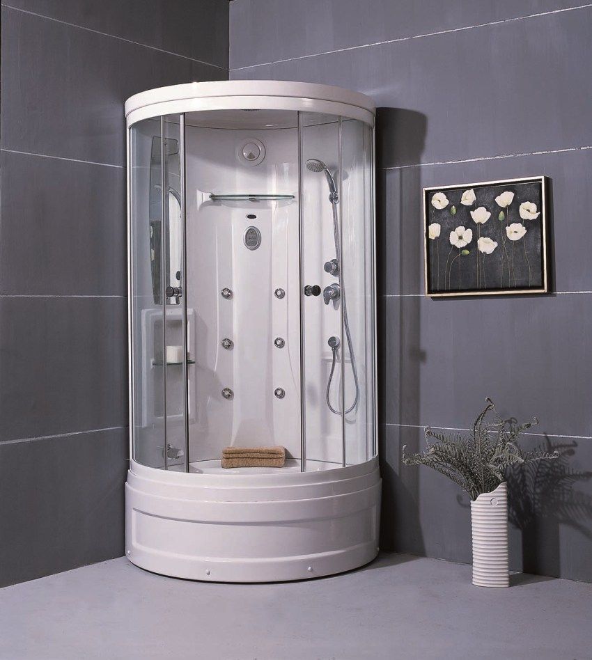 Bilik mandi sudut 90x90 dengan asas yang tinggi: pilihan terbaik untuk bilik mandi