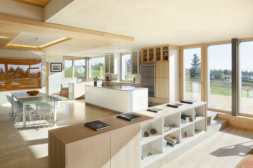 Reka bentuk dapur digabungkan dengan ruang tamu gambar  