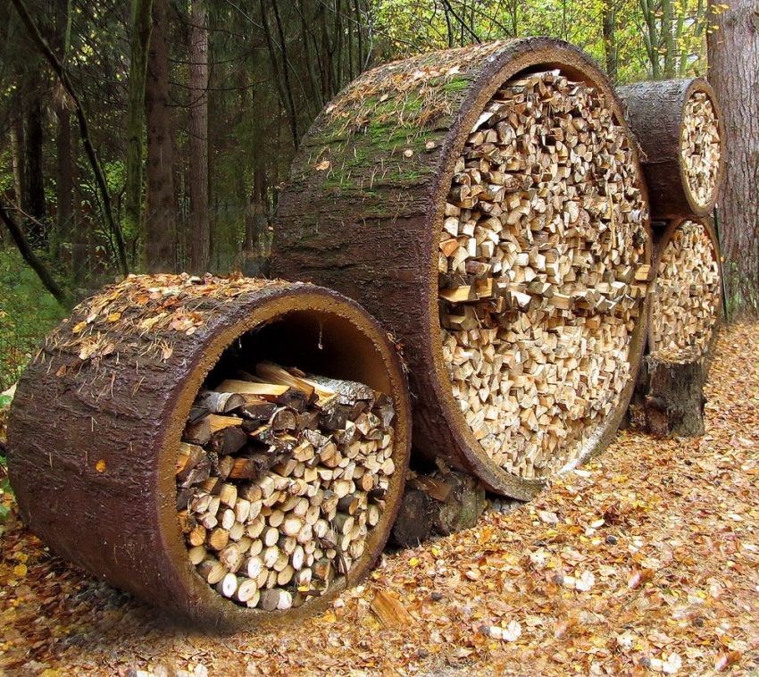 Drovyanik do-it-yourself: reka bentuk optimum untuk menyimpan kayu balak
