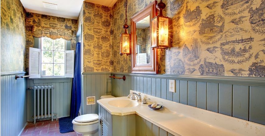 Wallpaper untuk bilik mandi: penyelesaian sejagat untuk bilik yang bergaya