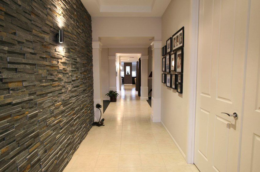 Menghiasi lorong dengan batu hiasan dan kertas dinding. Gambar kerja siap