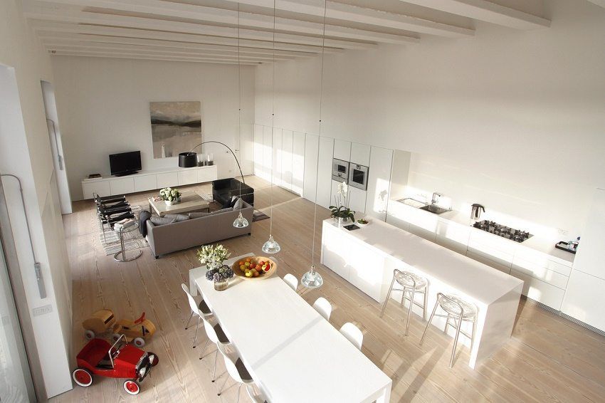 Reka bentuk dapur digabungkan dengan ruang tamu: gambar-gambar dalaman moden