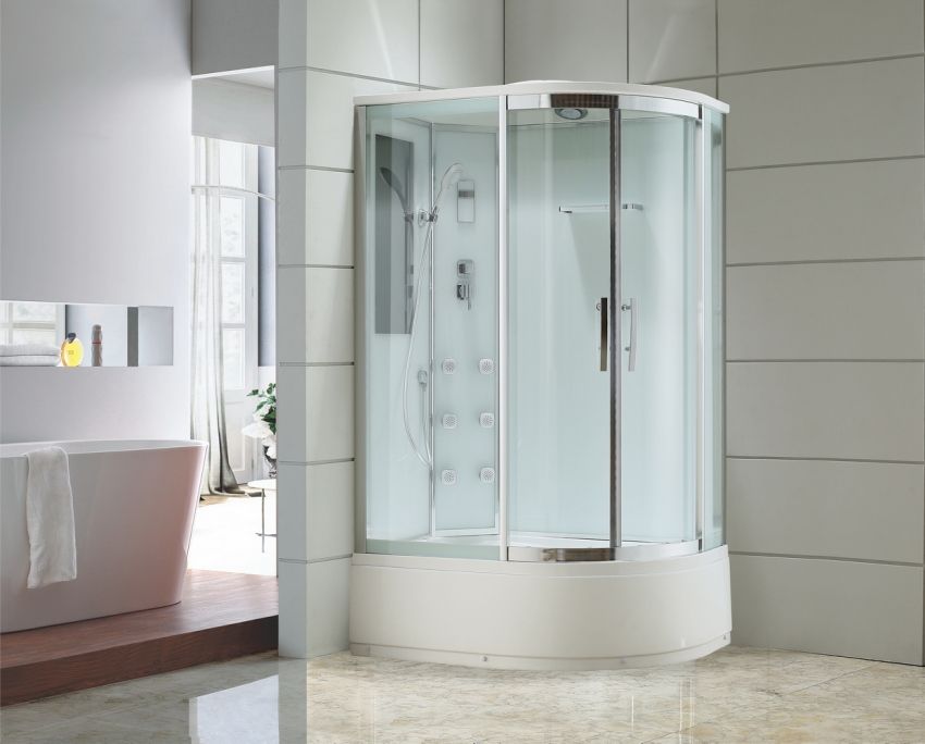 Bilik mandi sudut 90x90 dengan asas yang tinggi: pilihan terbaik untuk bilik mandi
